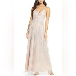 Sequin Hearts Glitter Stripe Mesh Gown